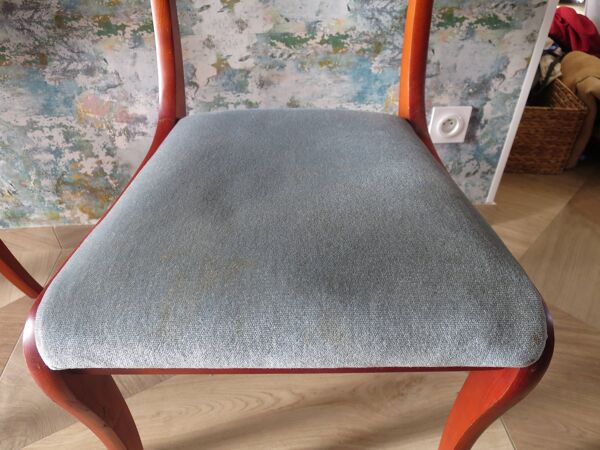 Rare- Lot de 4 chaises style Louis Philippe/restauration avec médaillon - Coloris bleu / merisier