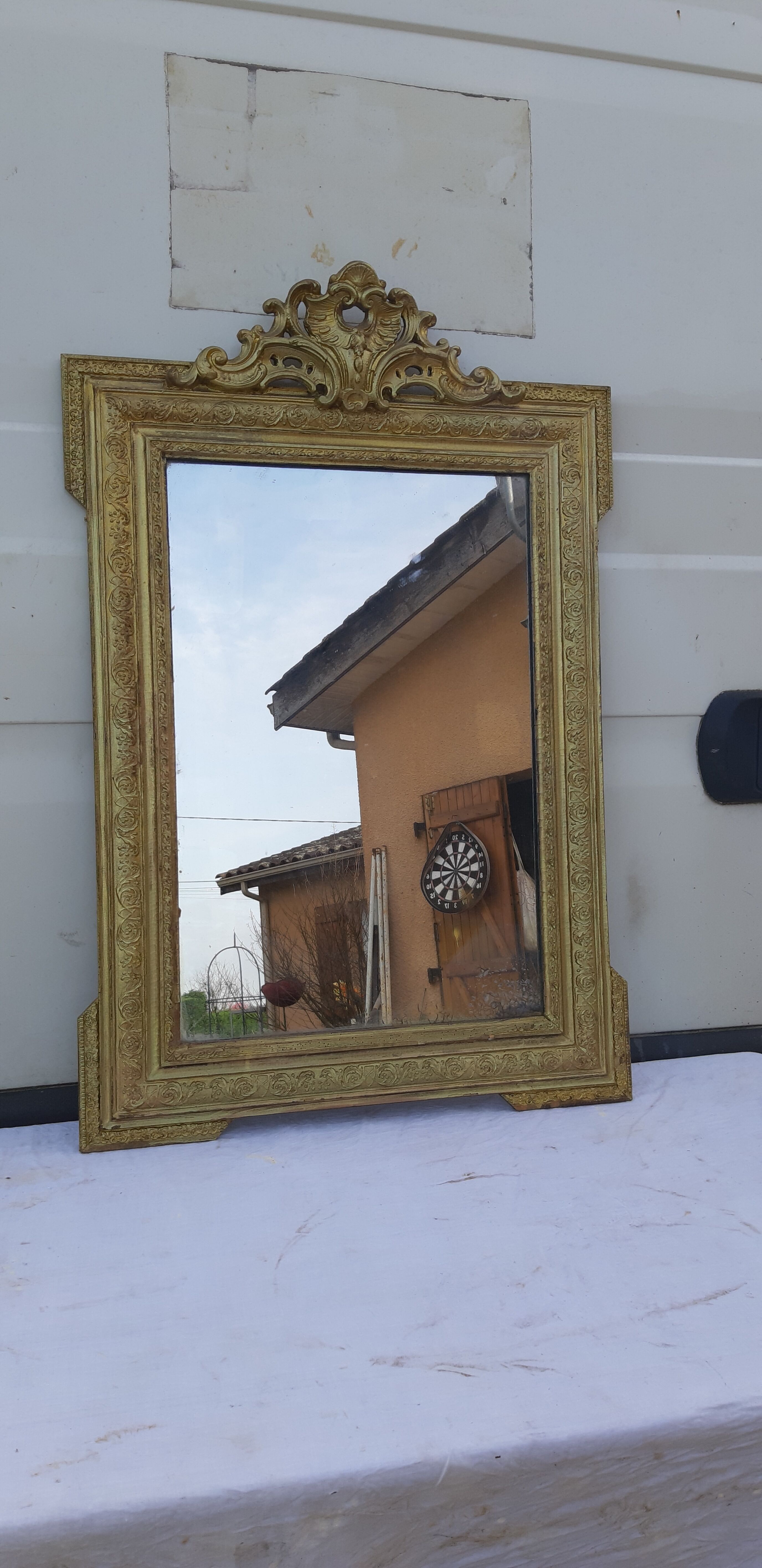 Mirror 19th wood and gilded stuk