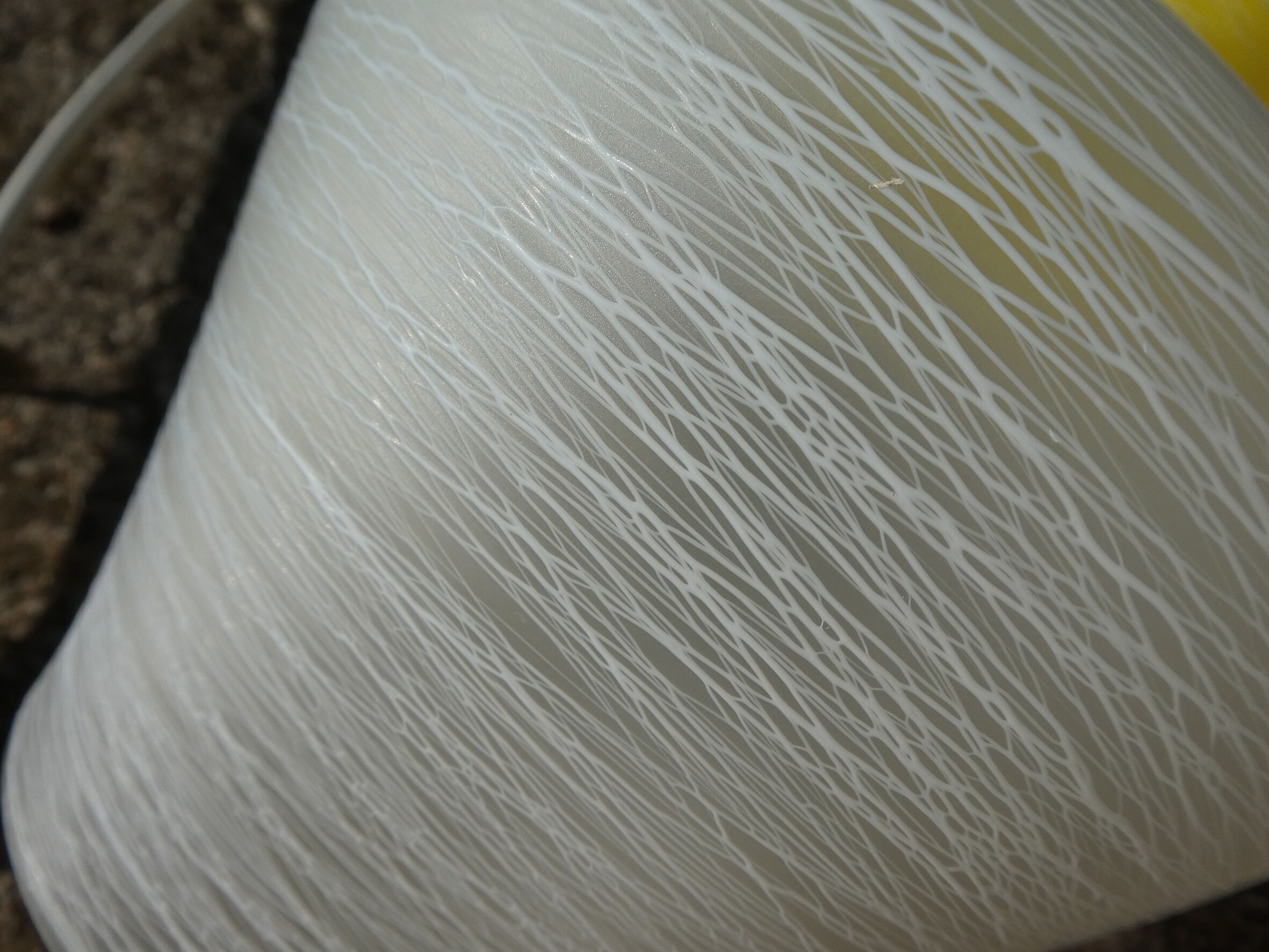 white and yellow vintage textured glass pendant lamp 50s