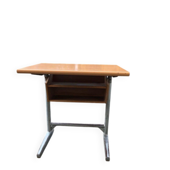 Embru school bench Swiss 1960s in brown/grey wood and steel - vintage school desk