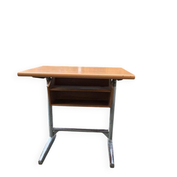 Embru school bench Swiss 1960s in brown/grey wood and steel - vintage school desk