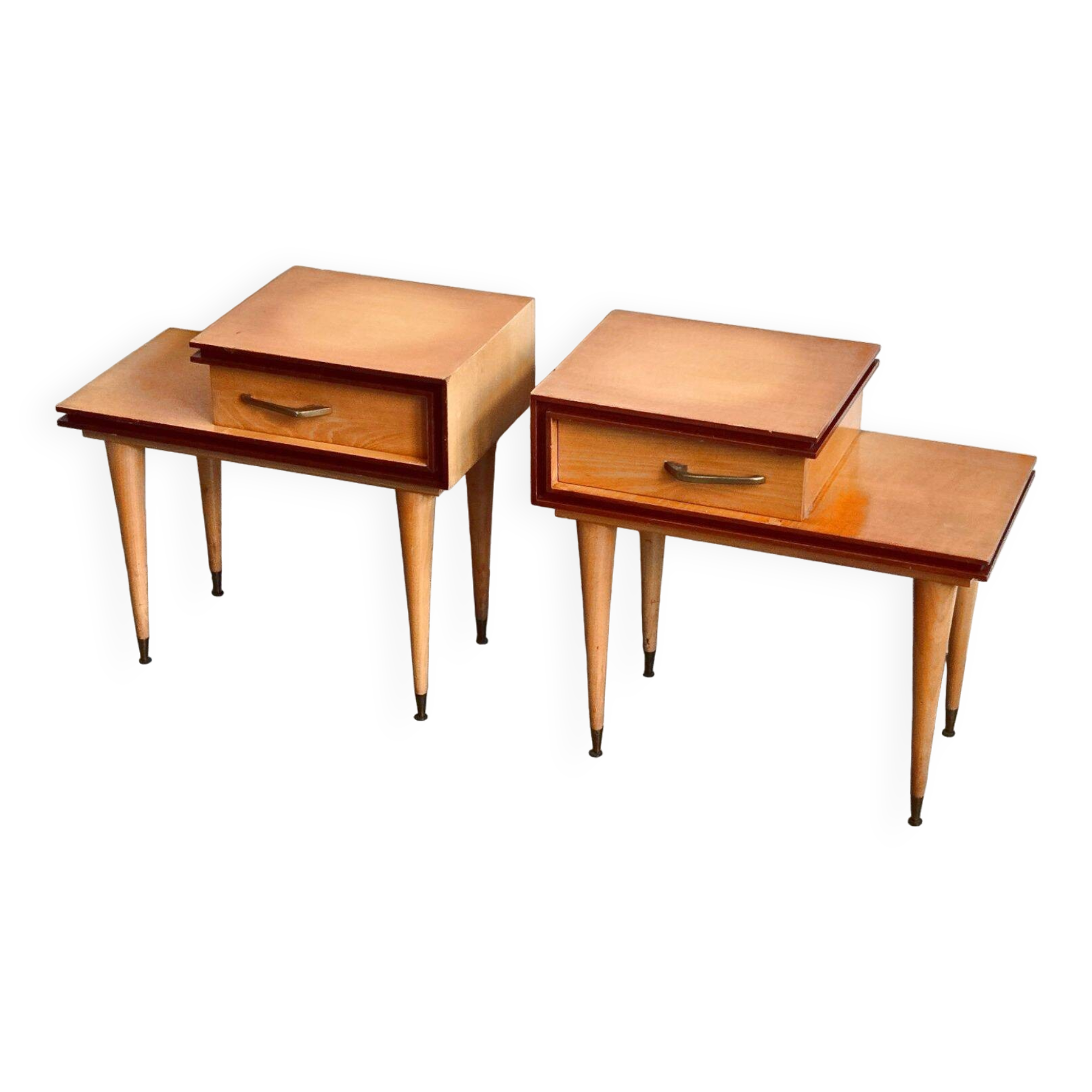 Pair of vintage 1960s asymmetrical bedside tables