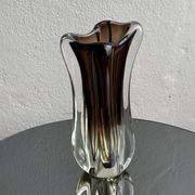 Vintage Murano-Style Art Glass Sommerso Handkerchief Vase, Amber & Clear