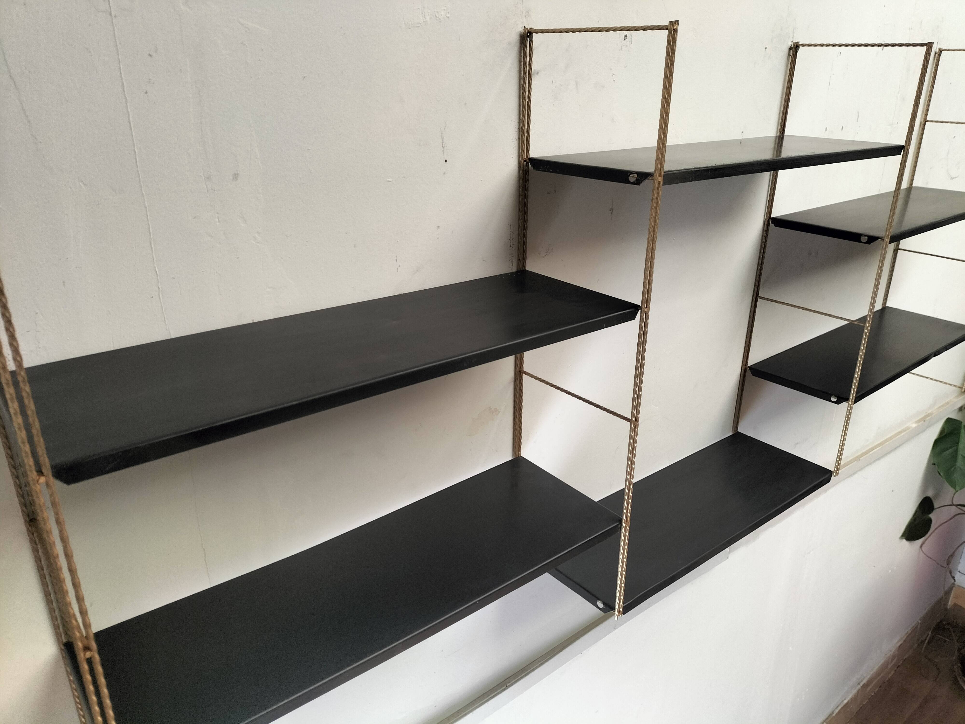 Modular black metal shelf