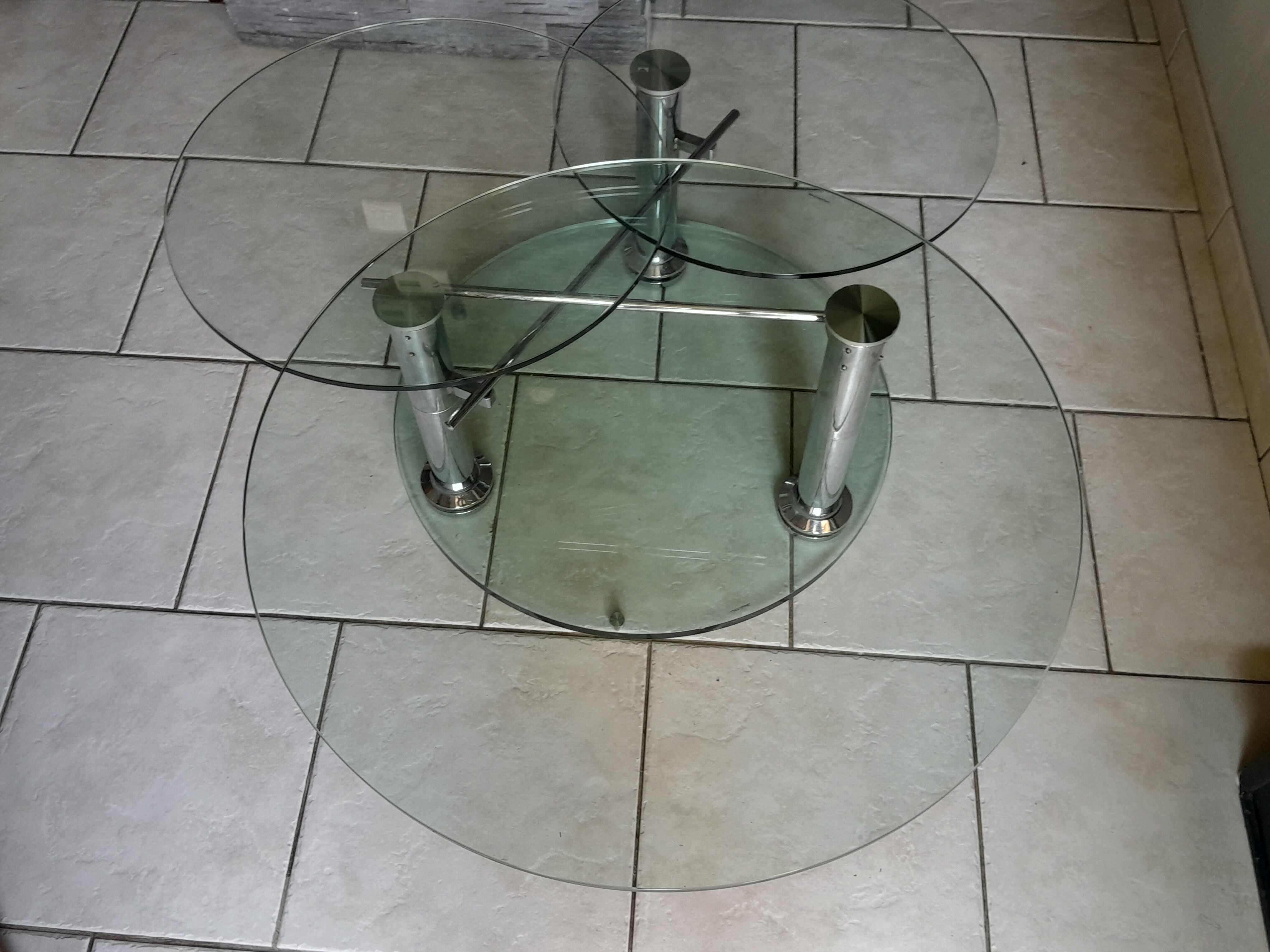 Vintage 80s 3-tier removable tempered glass coffee table