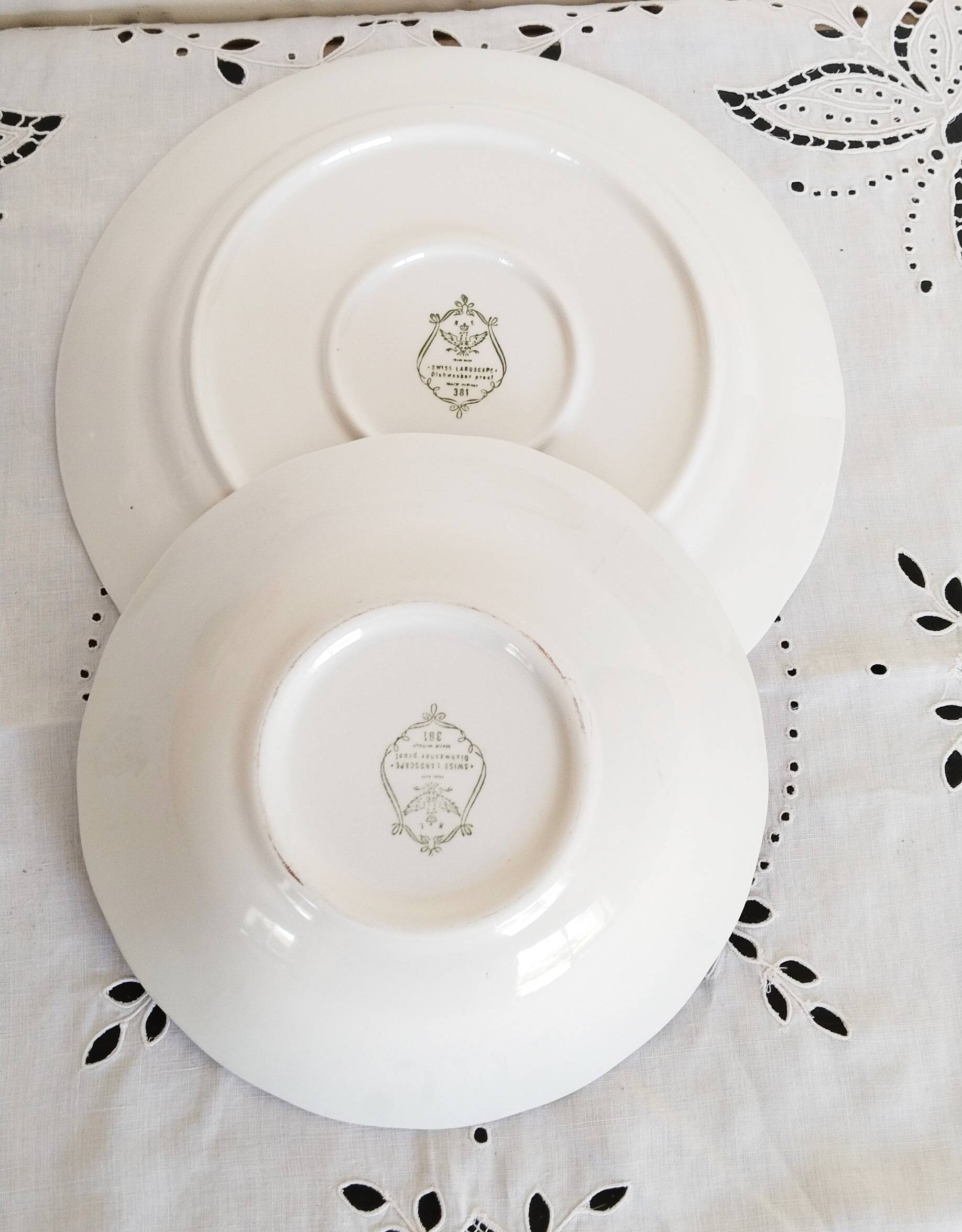 Italian porcelain serving platter and salad bowl: Swiss Landscape