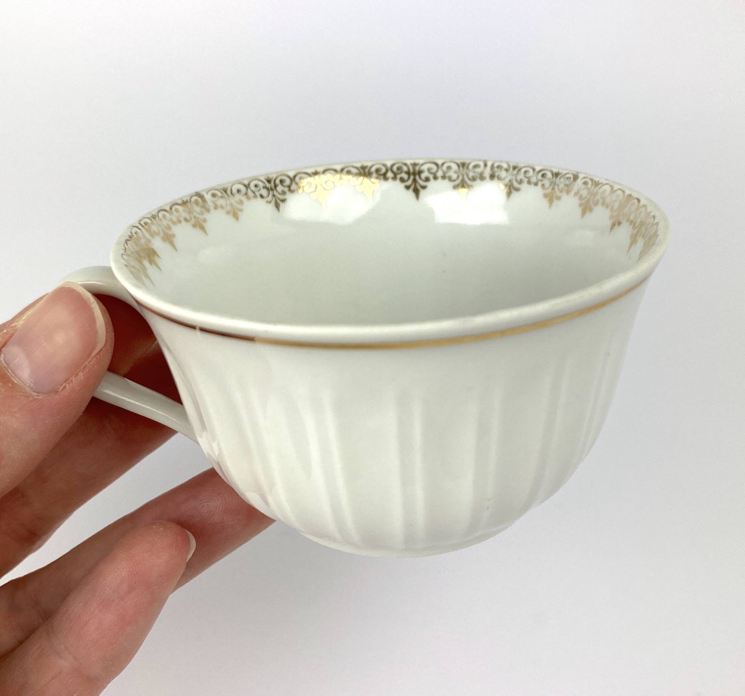 Vintage Mismatched Set of 6 Porcelain Cups and 5 Saucers - Gold