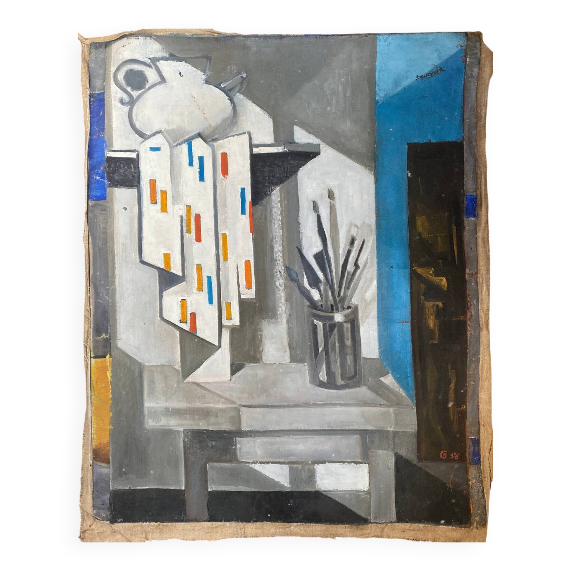 Cubist painting by Guy Feinstein (born in 1929) "The Artist's Studio"