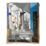 Cubist painting by Guy Feinstein (born in 1929) "The Artist's Studio"