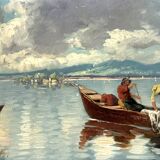 Gabrielle Rainer: oil painting on panel / fishermen