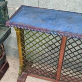 Colorful old standing eat with cast iron grill