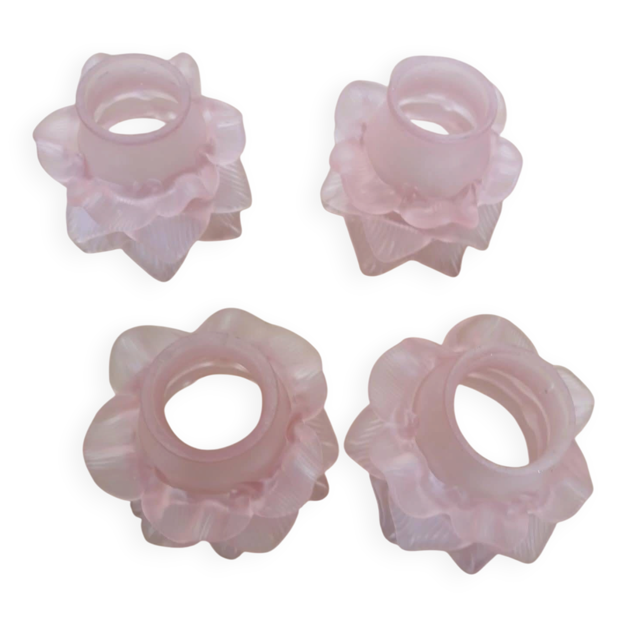 Lot de 4 tulipes roses art déco en pâte de verre