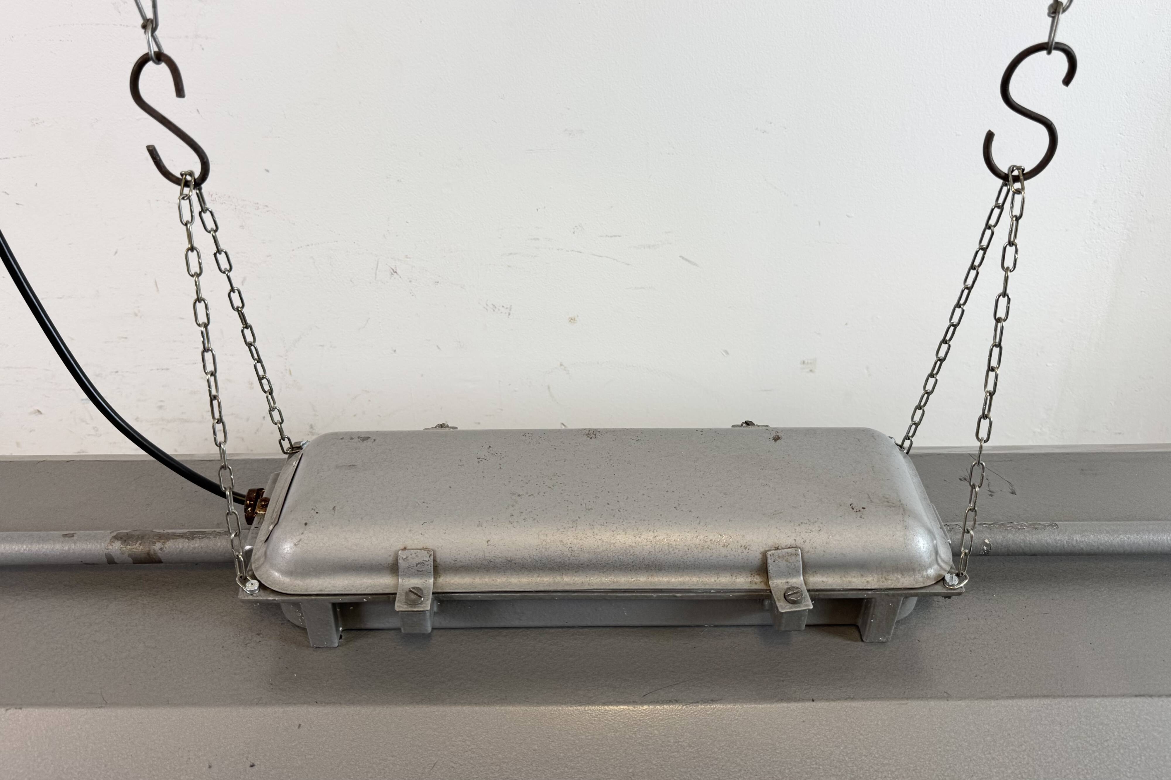 Grey Industrial Hanging Tube Light from Polam Gdansk, 1970s