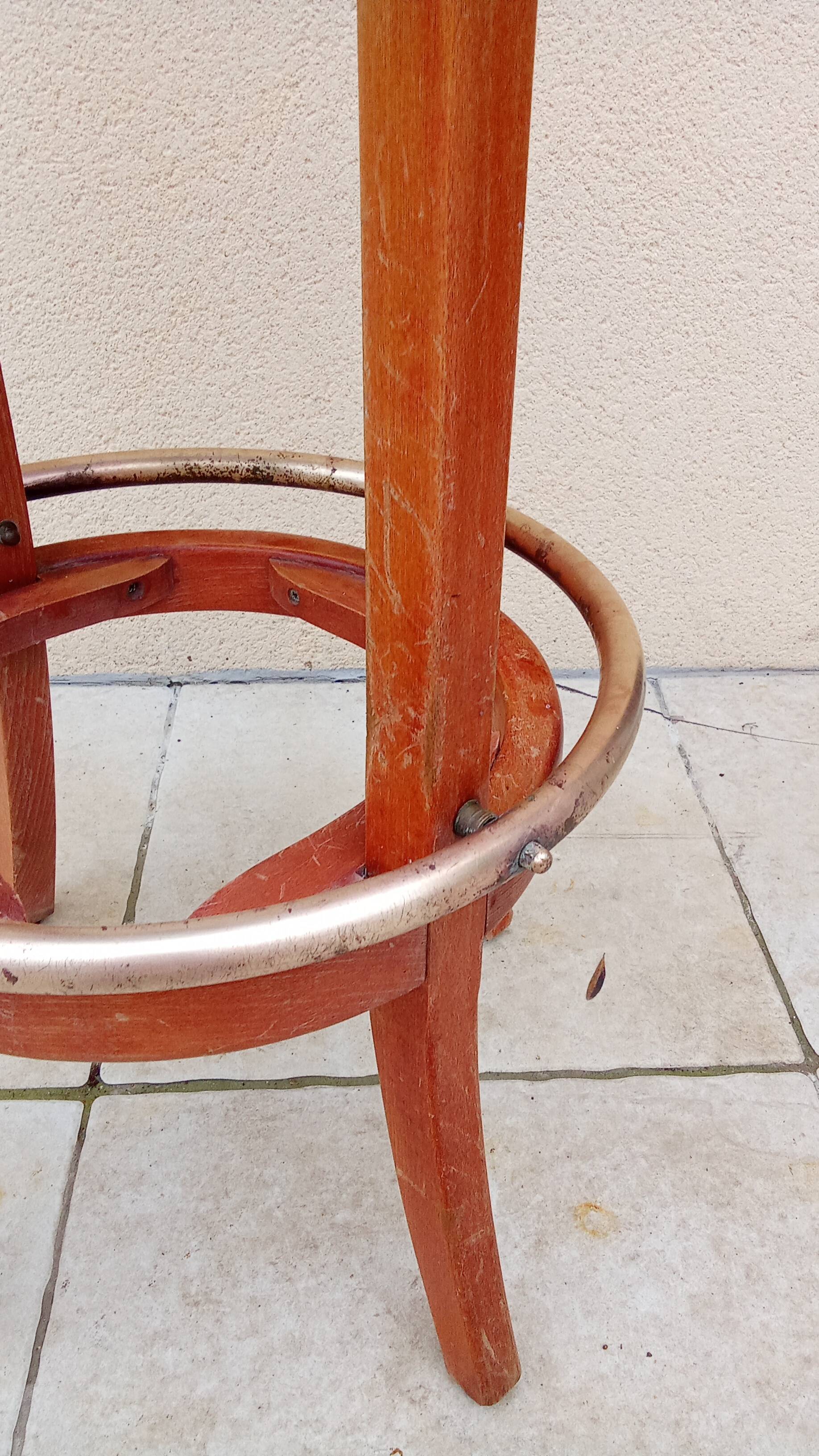 Vintage wood and antique brass bar stool