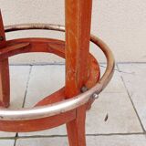 Tabouret de bar vintage bois et laiton ancien