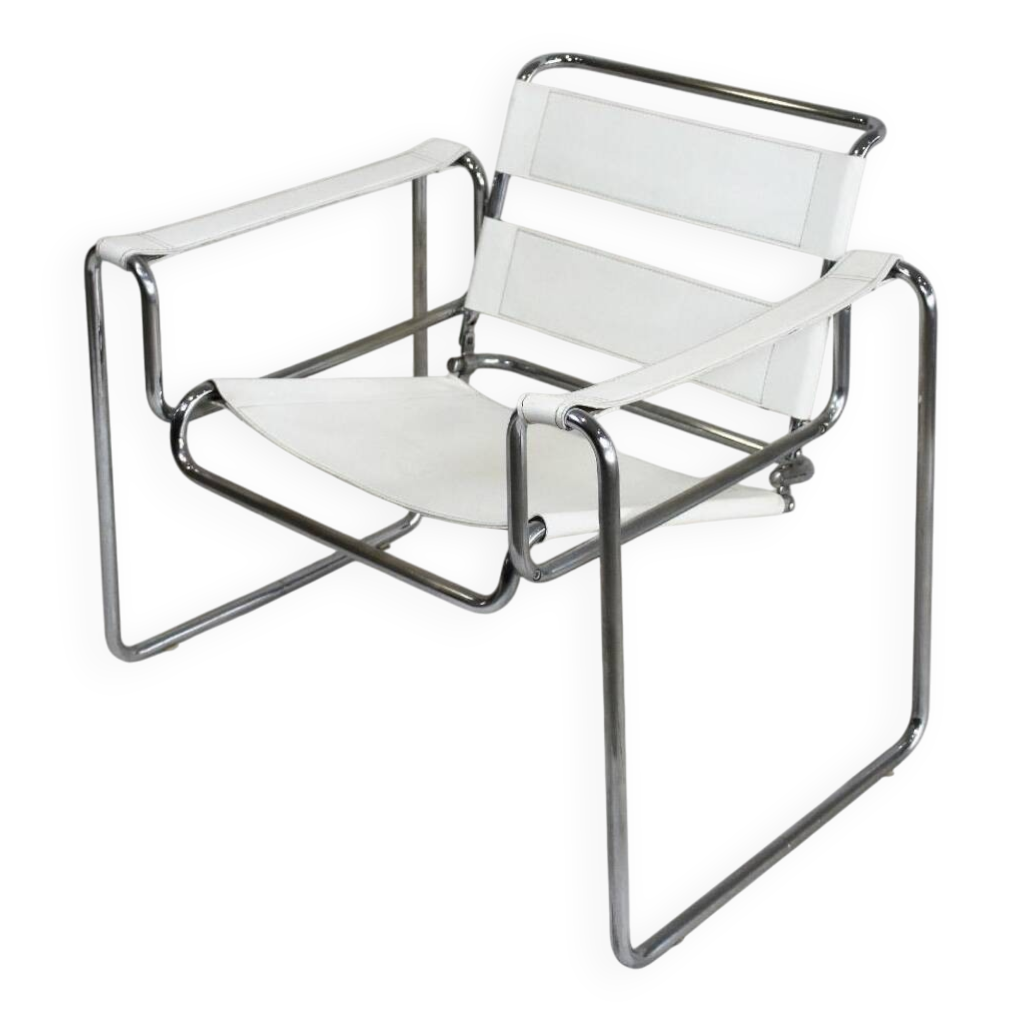 Vintage Marcel Breuer style armchair in white leather