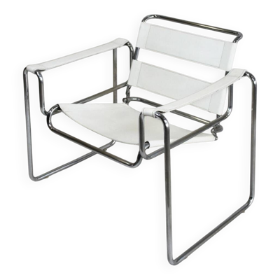 Fauteuil vintage style Marcel Breuer en cuir blanc