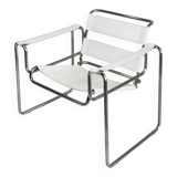 Vintage Marcel Breuer style armchair in white leather
