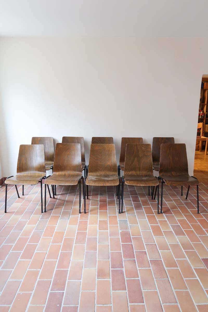 set of 10 vintage stackable chairs