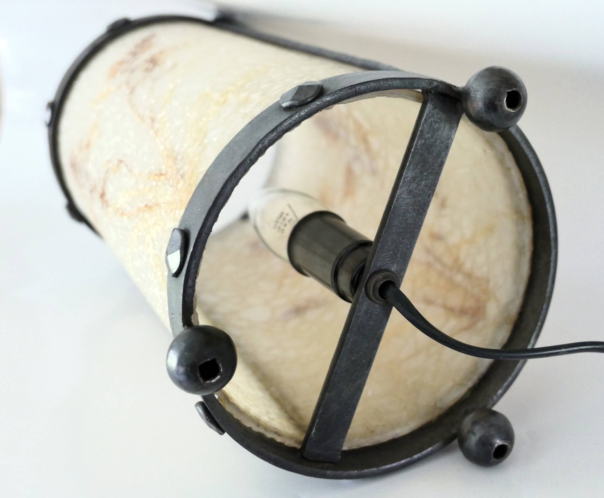 Wrought iron lamp and Perspex lampshade with herbarium decor