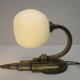Art deco wall lamp in brass and soft blue opaline globe