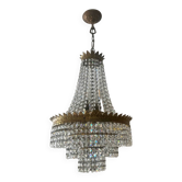Lustre Montgolfière en laiton et pampilles de cristal