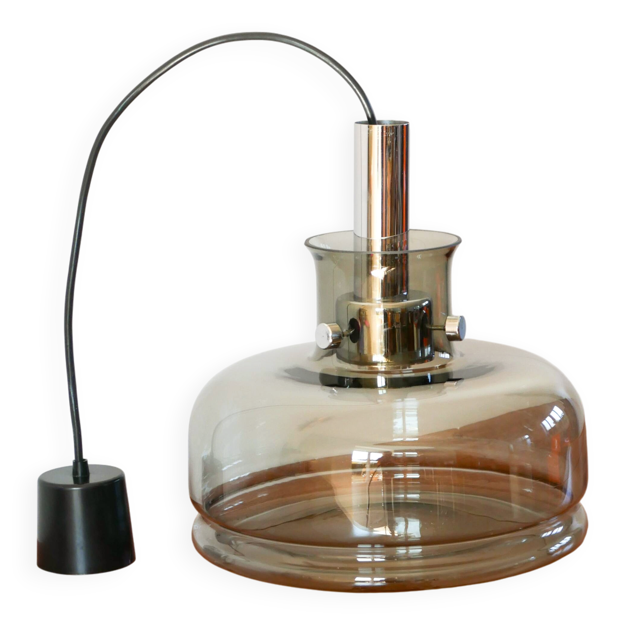 Smoked glass suspension and globe, Design, 1970