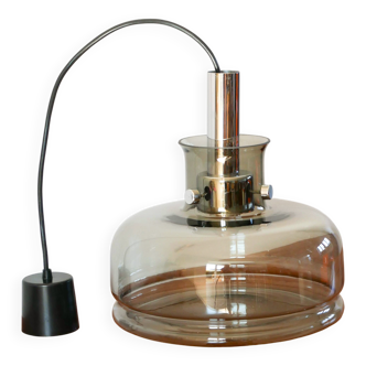 Smoked glass suspension and globe, Design, 1970