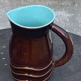 Cruche, pichet, pl france, poet laval, ondule, vintage 1950 en céramique émaillée, marron, turquoise