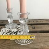 2 glass candle holders