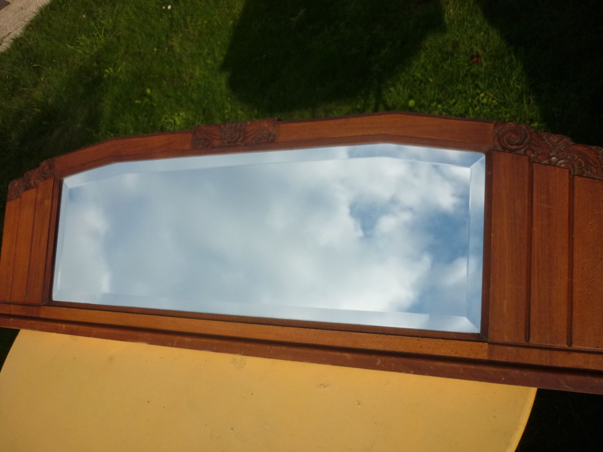 Low mirror in a carved wooden art-deco 1930 112x36cm
