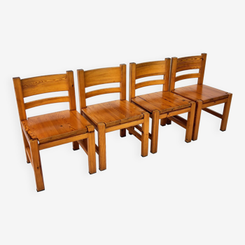 Set of 4 Mid Century Scandinavian Pine Dining Chairs, 1960s