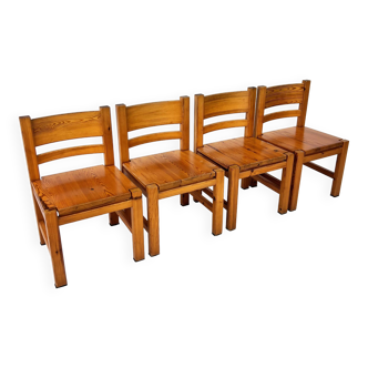 Set of 4 Mid Century Scandinavian Pine Dining Chairs, 1960s