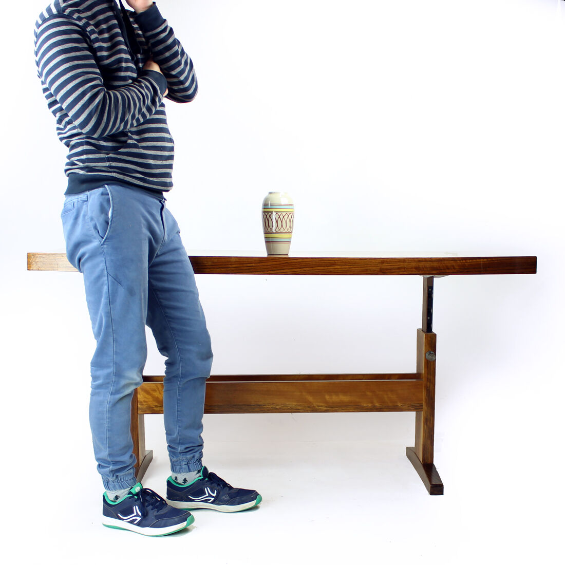 Long Height Adjustable Coffee/Dining Table In Mahogany, Czechoslovakia 1970s