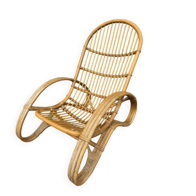 Fauteuil courbé en bambou et rotin de style italien roberti années 60