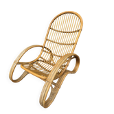 Fauteuil courbé en bambou et rotin de style italien roberti années 60