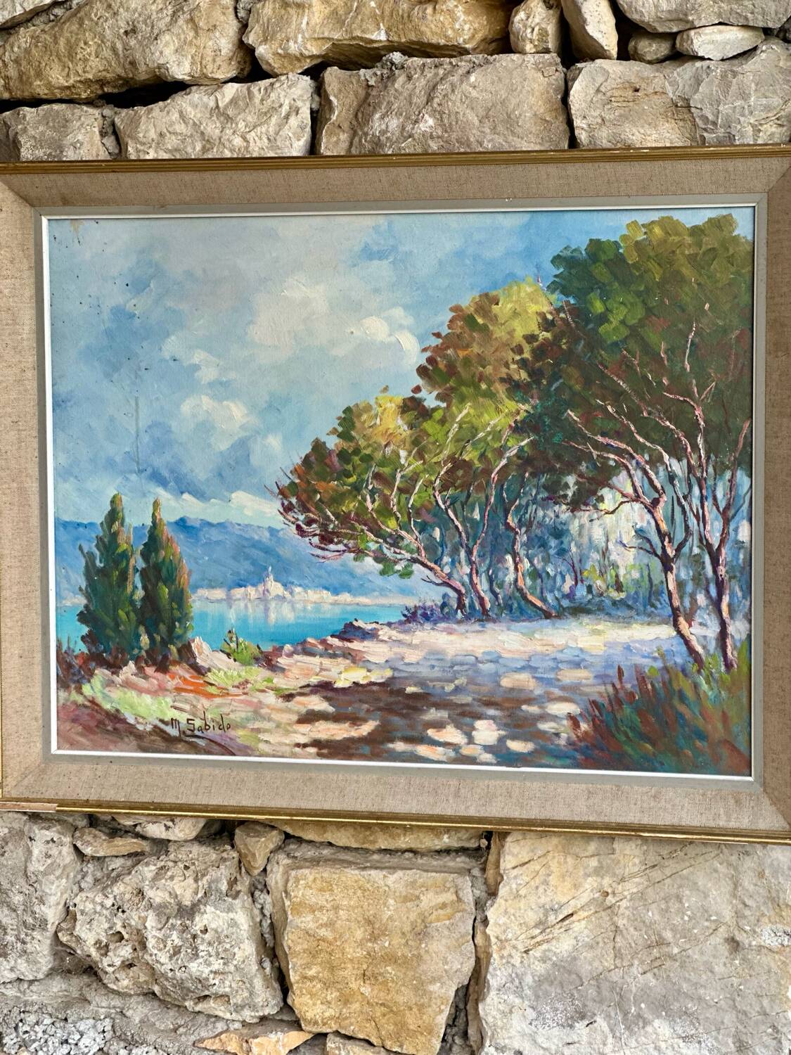 Mediterranean Landscape Painting Signed by Mr. Sabido