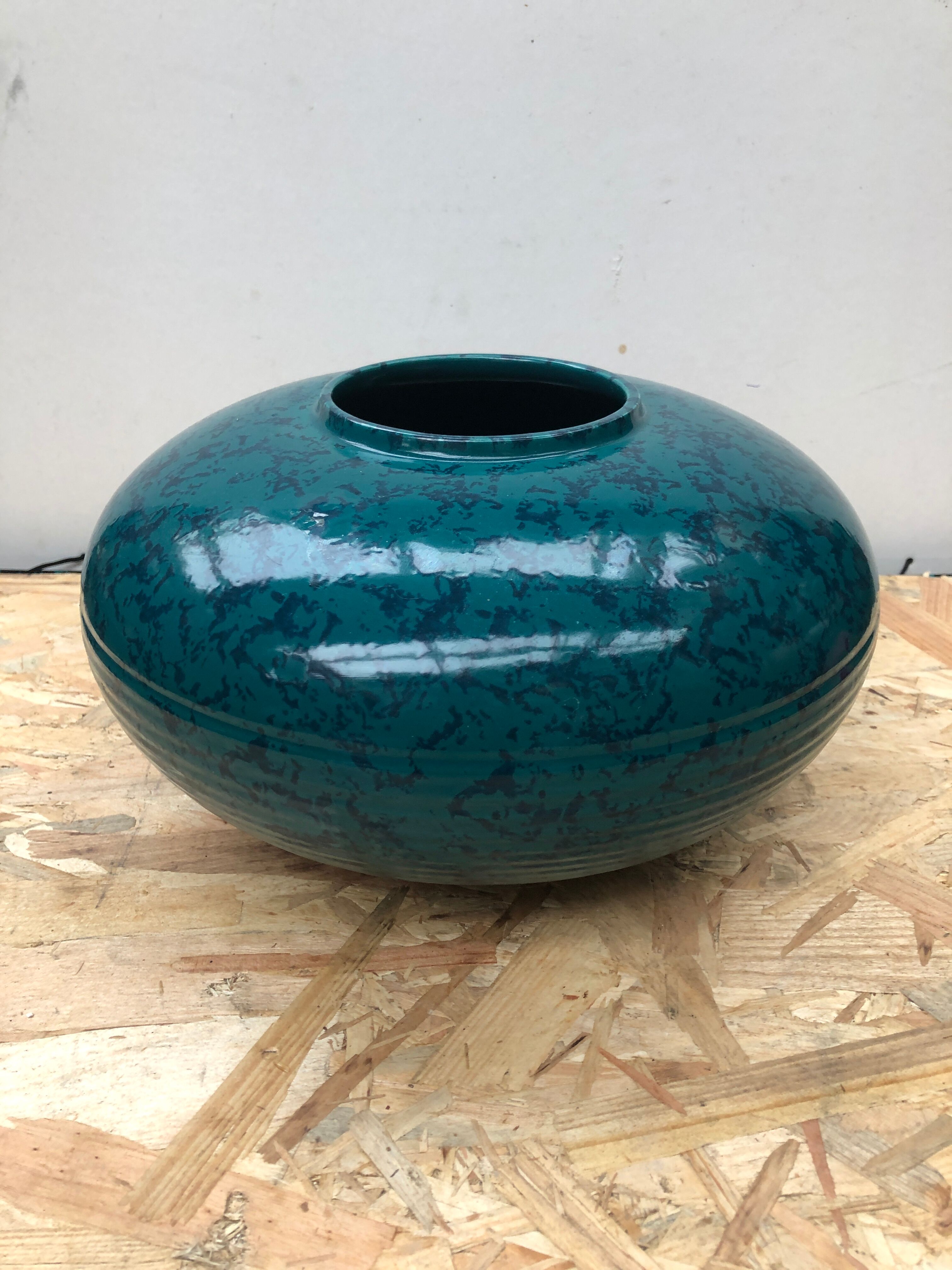 Old vase st clément ref 9058 ceramic blue green made in france vintage