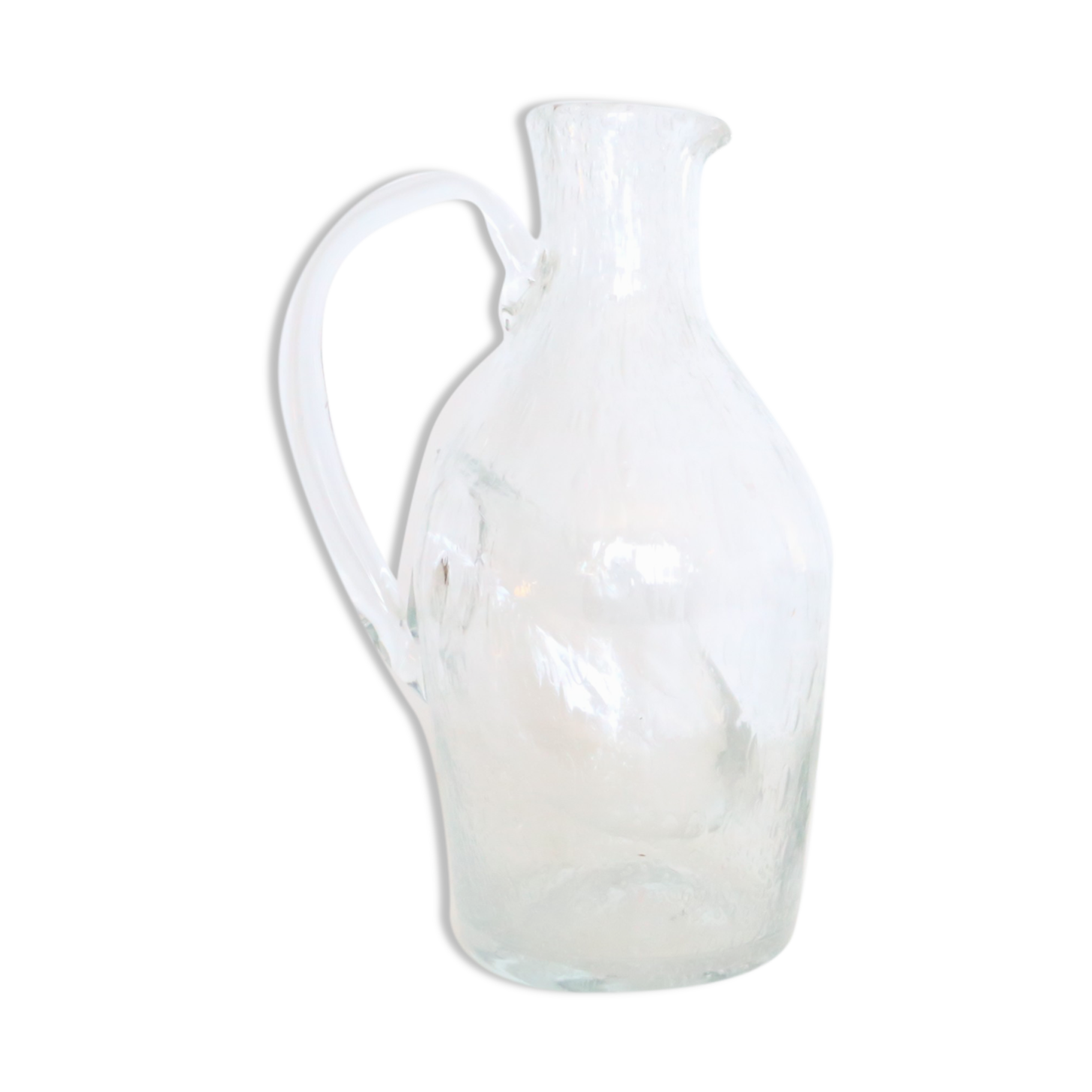 Bubbled glass pitcher with ice tank, handcrafted, French vintag manufacturing