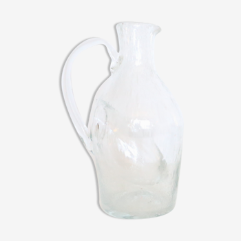 Bubbled glass pitcher with ice tank, handcrafted, French vintag manufacturing