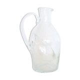 Bubbled glass pitcher with ice tank, handcrafted, French vintag manufacturing