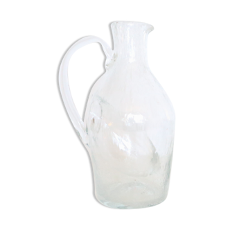 Bubbled glass pitcher with ice tank, handcrafted, French vintag manufacturing