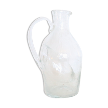 Bubbled glass pitcher with ice tank, handcrafted, French vintag manufacturing