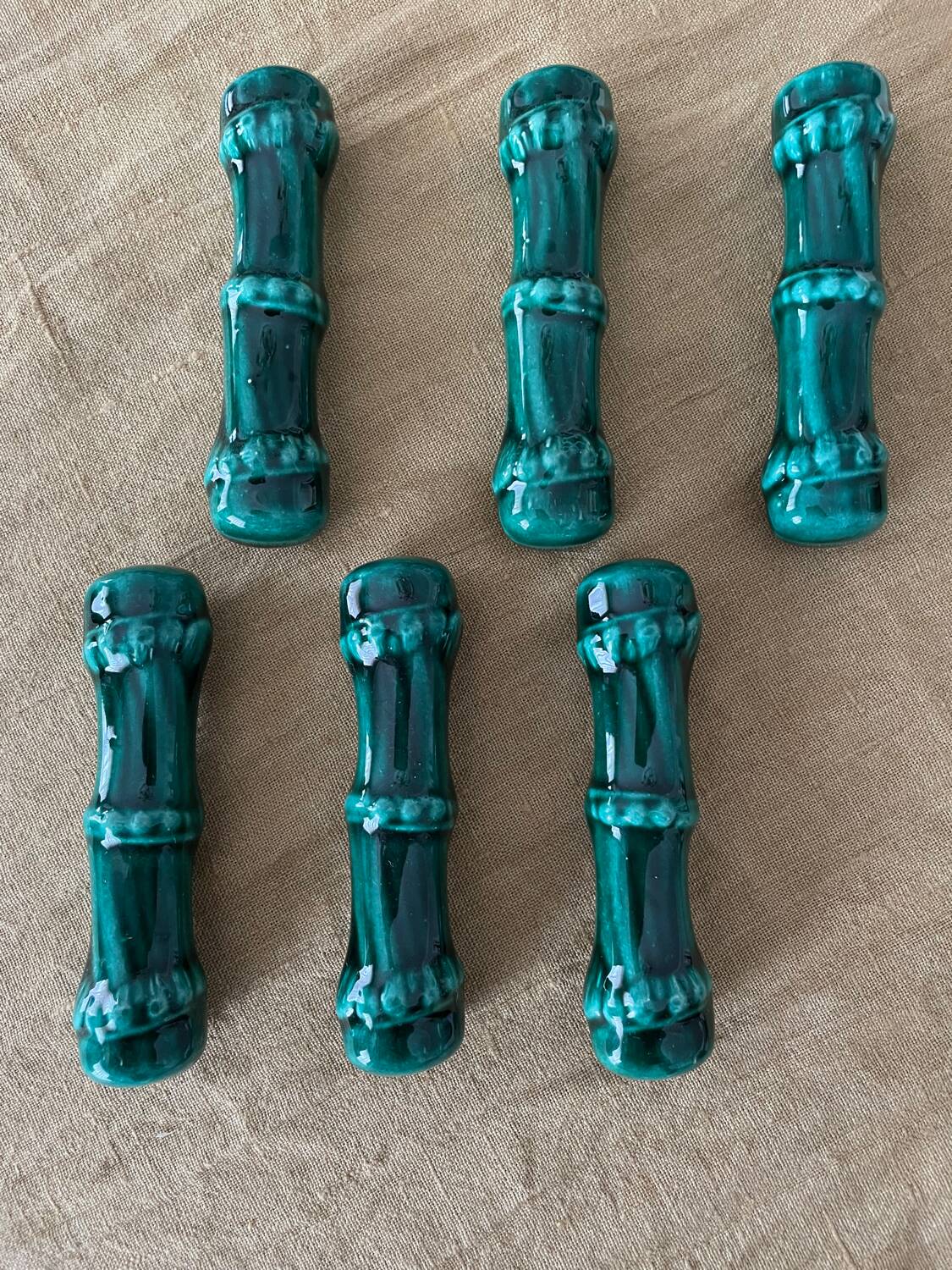 6 vintage green earthenware knife holders 50 bamboo shape