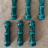 6 vintage green earthenware knife holders 50 bamboo shape