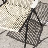 Wrought iron armchair, brass & scoubidou, France 1950s