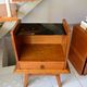 Compass foot bedside table in oak and opaline glass