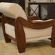 Brutalist pair of armchairs in mahogany and cream boucle 1970s.