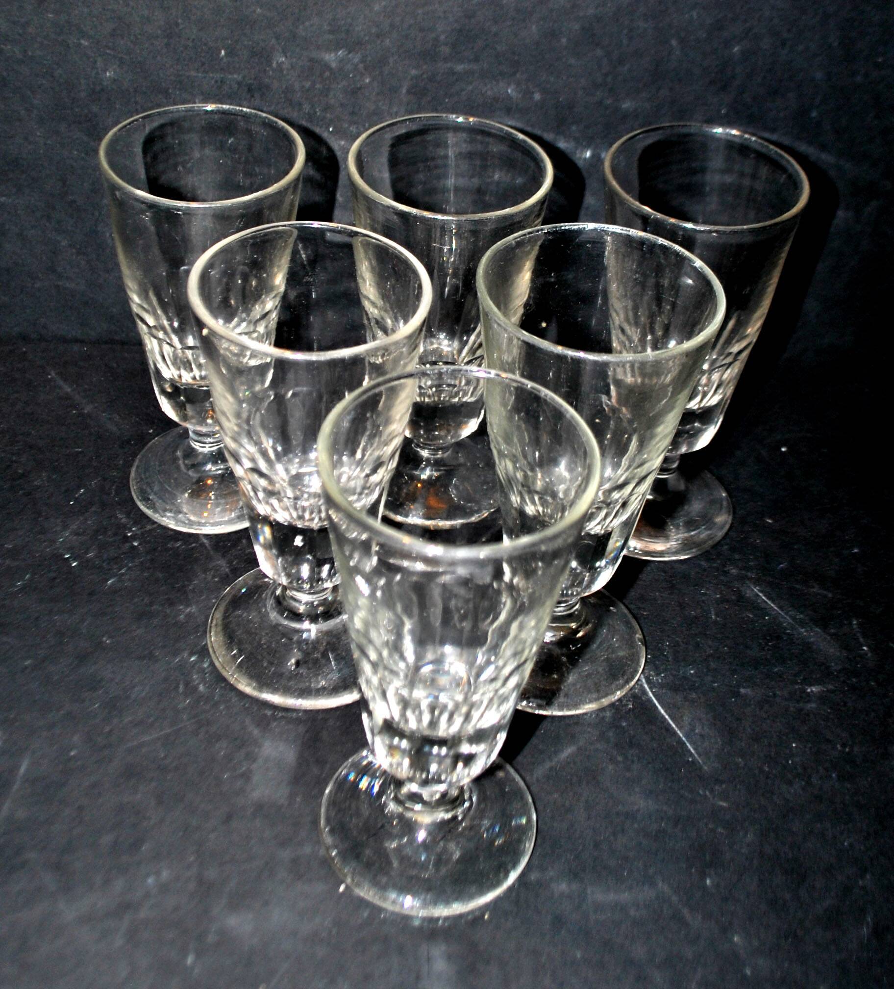 Series of 6 mazagran bistrot coffee glasses in thick glass 1900-1920