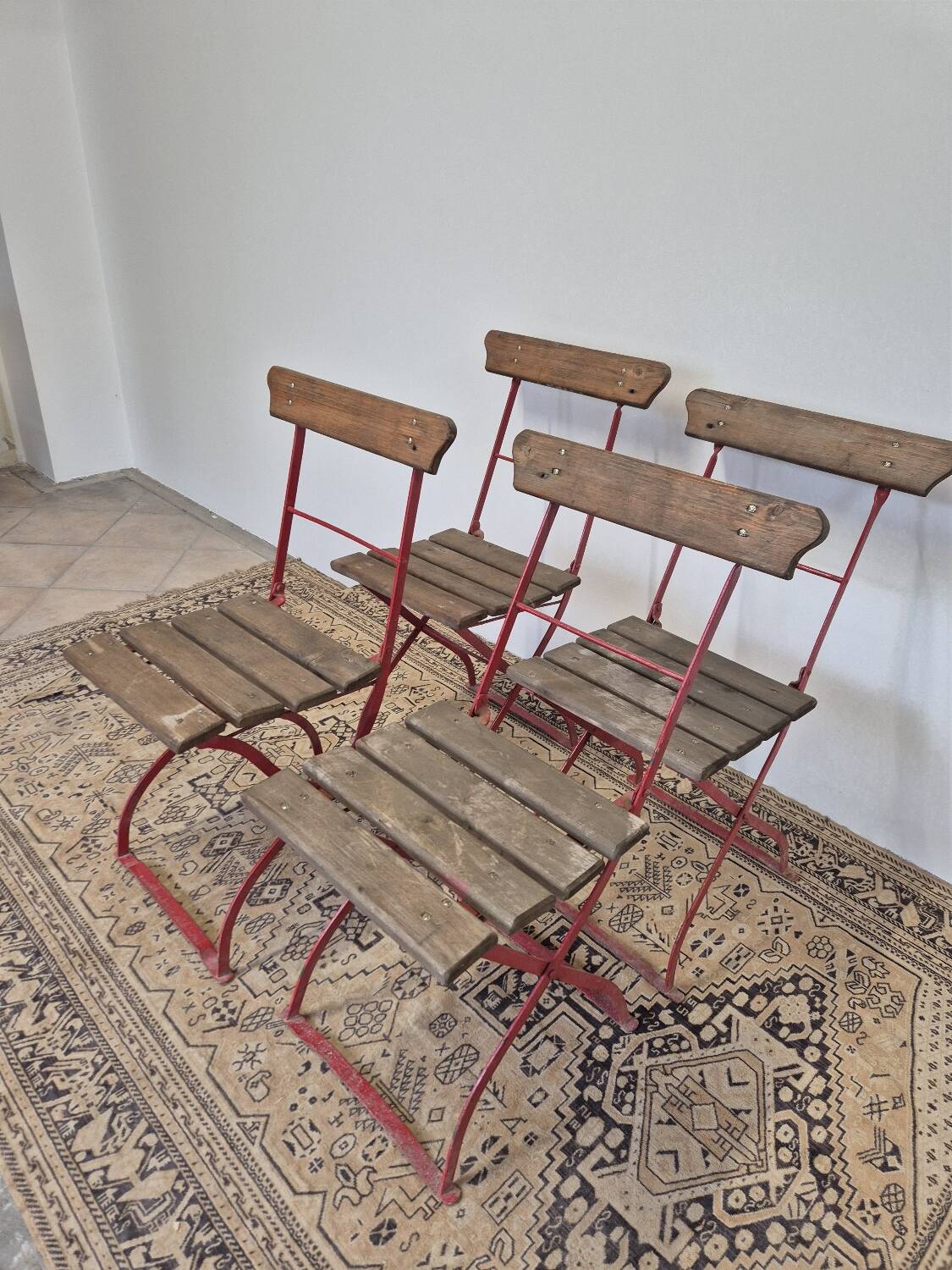 Set of 4 folding chairs for old bistro, guinguette, brasserie